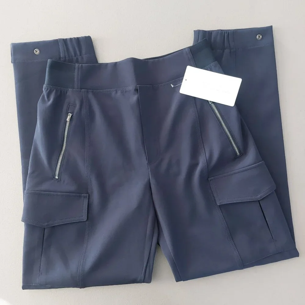 Athleta High Rise Cargo Pants 4 Navy Blue Travel Work Wrinkle Free NEW Pockets - Picture 3 of 12